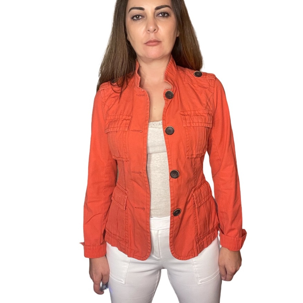 Eddie Bauer Orange Button Down Utility Jacket S - image 3